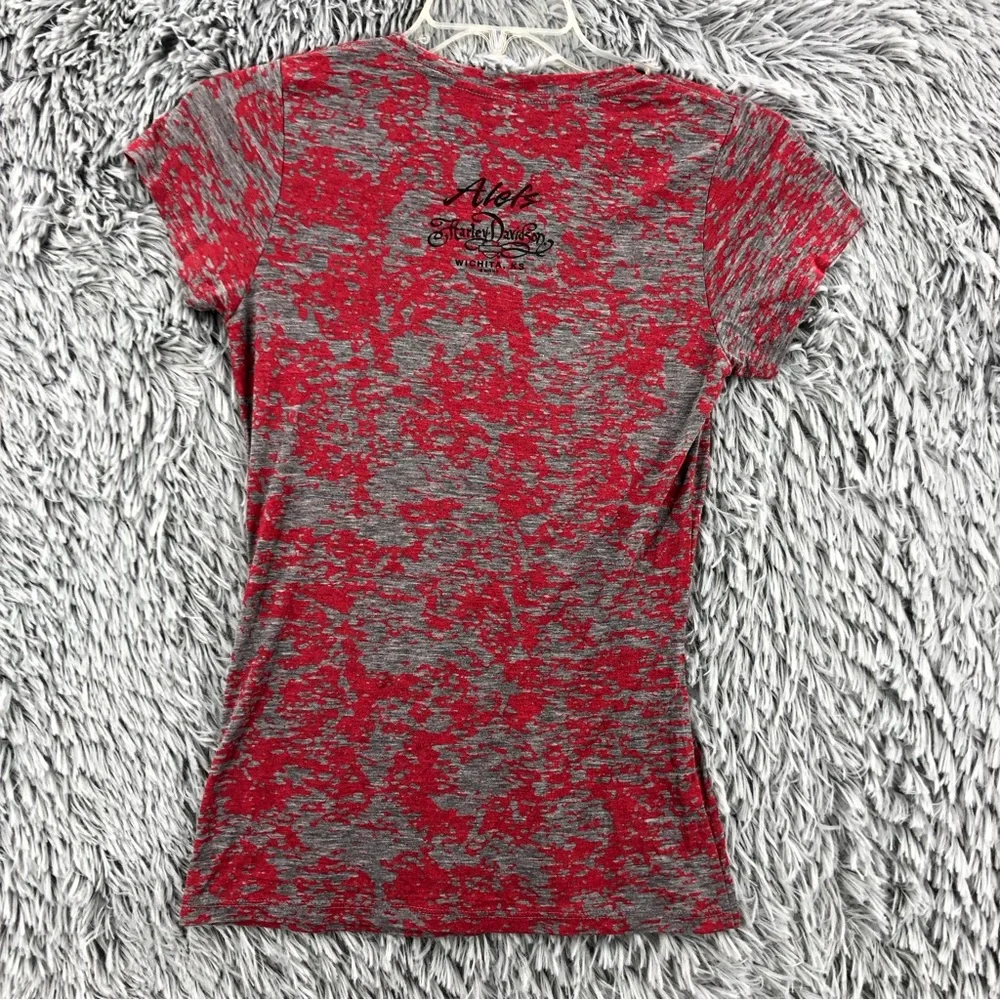 Harley Davidson Shirt Womens Small Spellout Wing Burnout Vneck Shirt